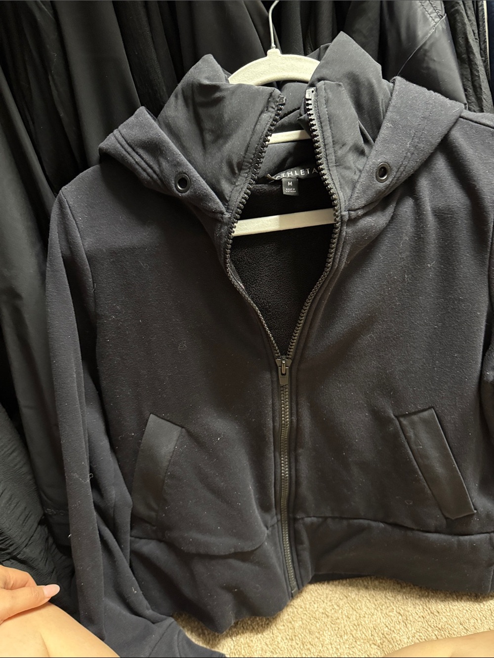 Athleta Black Hooded Zip-Up Jacket